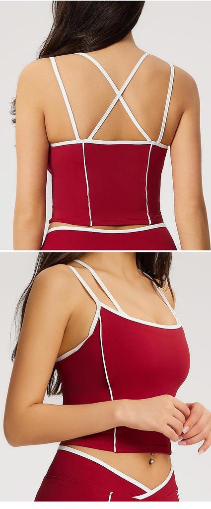 Women's Cross-Back Yoga Vest with Chest Pads - Color Block Fitness Sports Bra