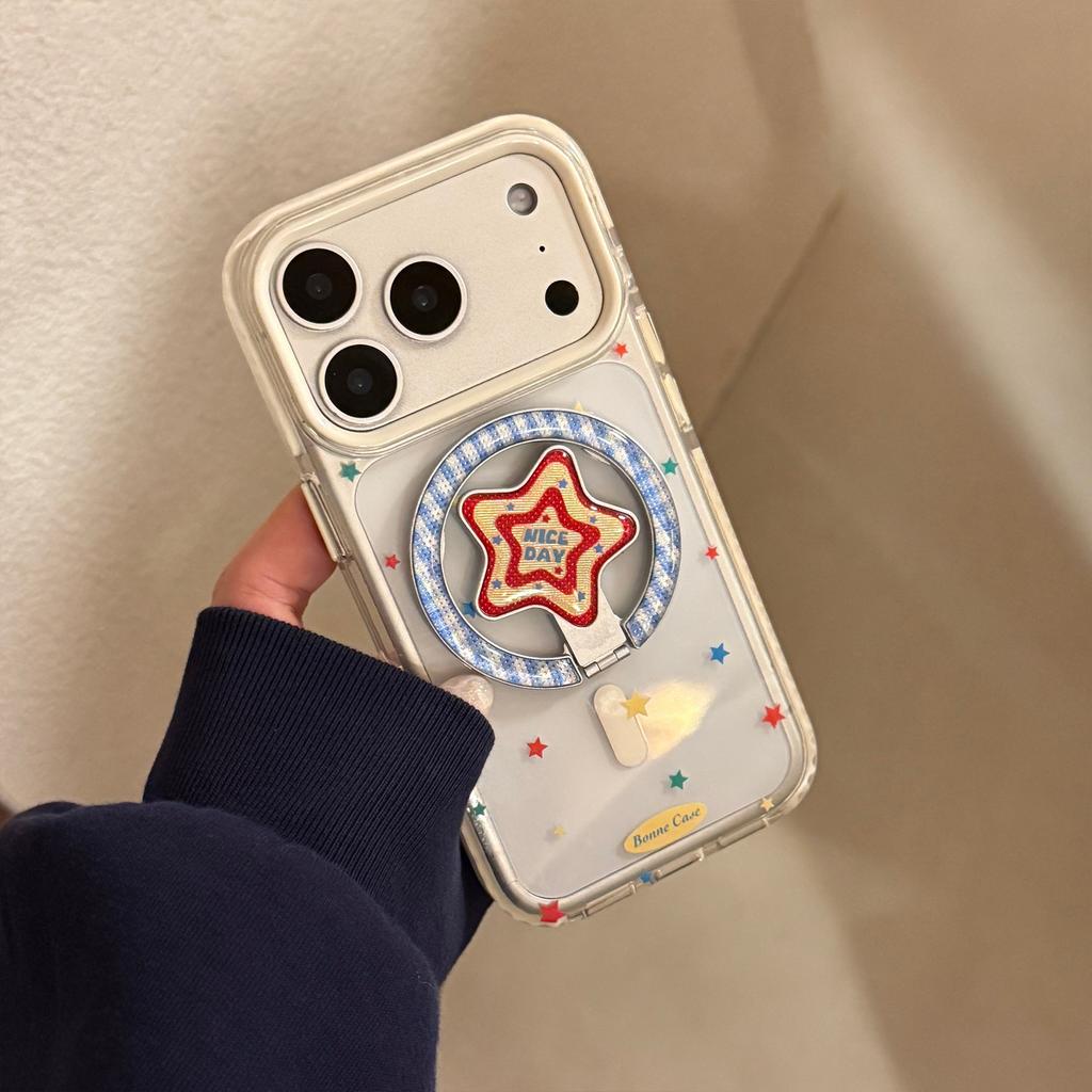 Transparent colored stars iPhone17promax Phone case13Apple17Applicable15Gilded Magnetic Stand16