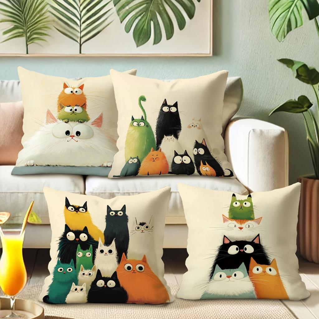 Super Cute Cartoon Cat Pillow Cover: Colorful Funny Cat Tiantuan, Sofa and Chair Cushion Cover, Room Home Decoration