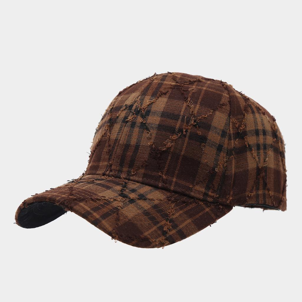 Retro Personality Fashion Broken Edge Ripped Plaid Baseball Cap Men's and Women's Street Casual Versatile Trend Shade Cap