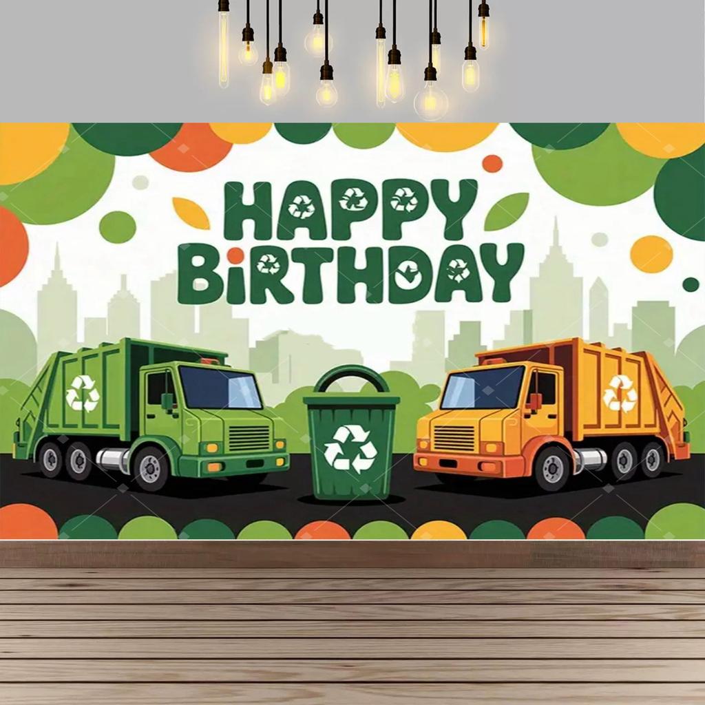Recycling bin garbage truck theme party decoration background, garbage bin children's birthday party banner photography Backdrop11