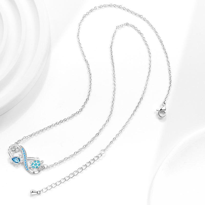 Ocean Blue Diamond Sea Turtle Pendant Necklace Fashionable Personalized Clavicle Chain For Women