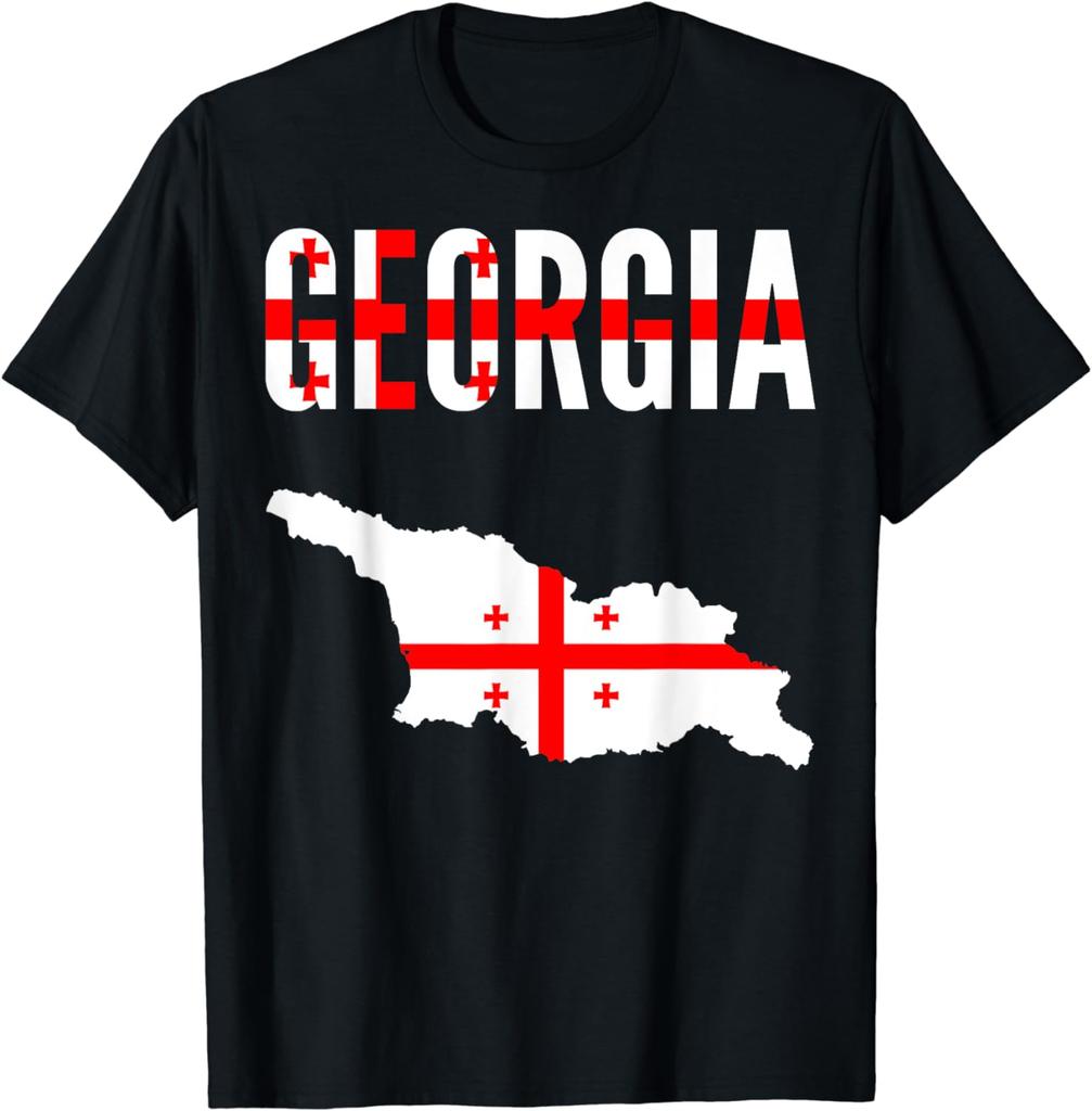 Georgien Landkarte Flagge T-Shirt für Herren Damen Baumwolle Kurzarm Nationale T-Shirts