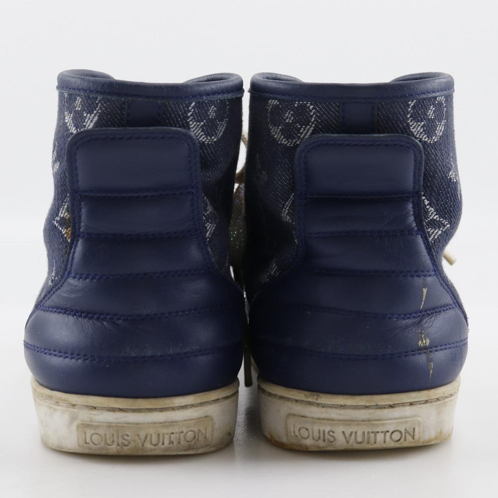 Louis Vuitton High Cut Sneakers Blue Monogram Denim Women Used