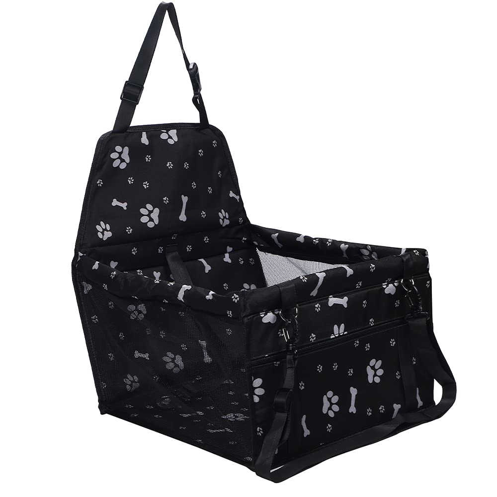 

Pet Car Bed for Dogs and Cage with Bone and Paw Cats, Anti-Jumping (Black Print)