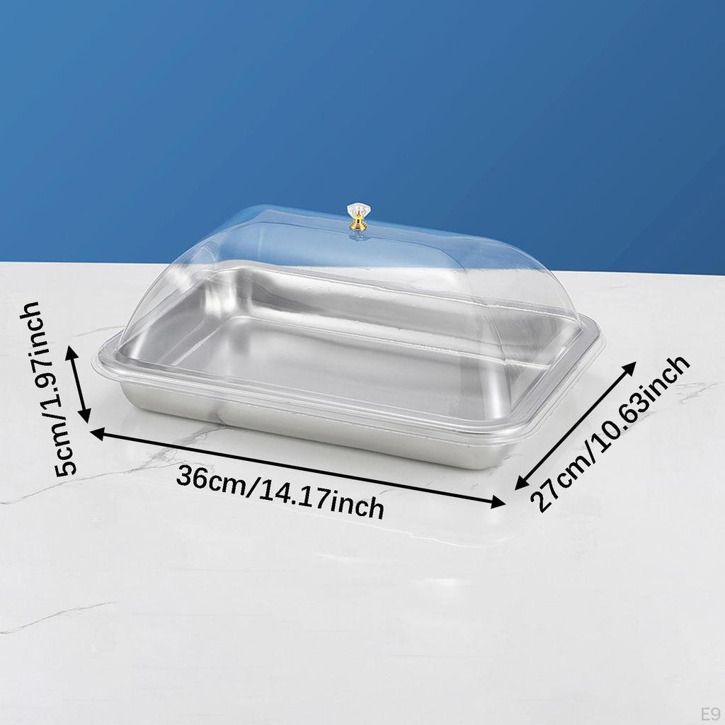 304 Stainless Steel Serving Tray with Dome Lid Food Rectangular Platter for