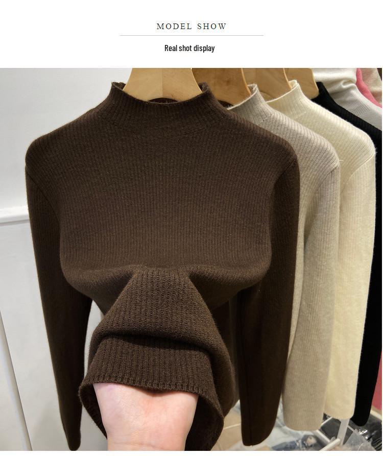 Women's Winter Thick Velvet Knit Pullover Sweater - One-Piece Half-High Collar, Pure Color 2026.