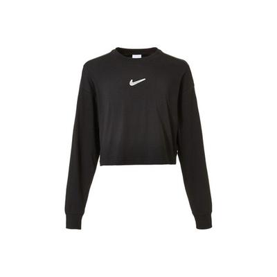Brand Logo Pullover Cropped Long Sleeve Sweatshirt for Women Black