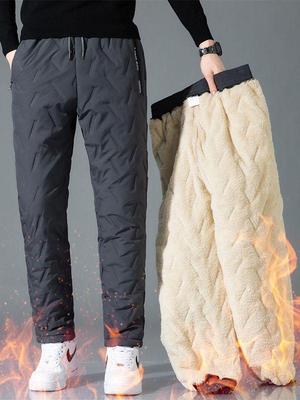 Men's Winter Windproof Lamb's Wool Fleece-Lined Warm Cotton Pants