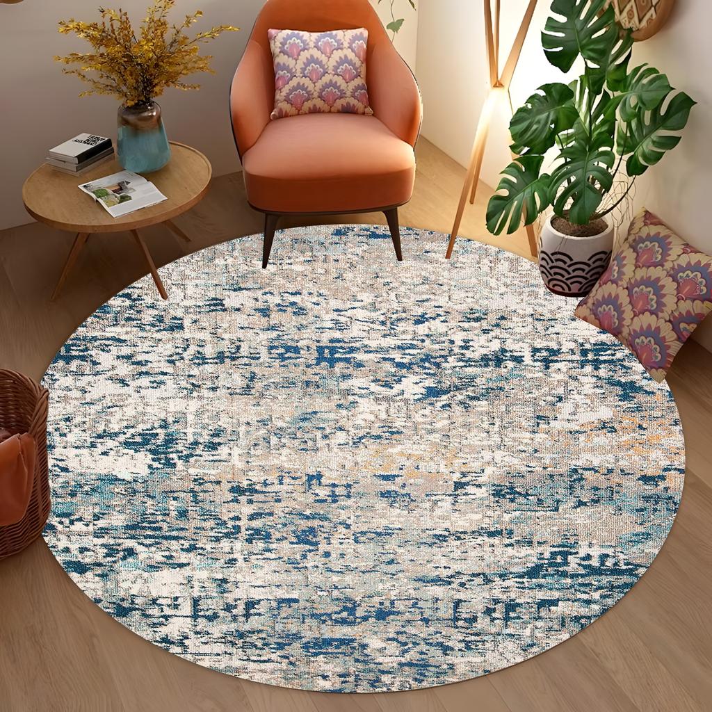 Blue Round Area Rug - Modern Tonal Shift Design, Non-Slip Soft Carpet for Living Room Bedroom Decor