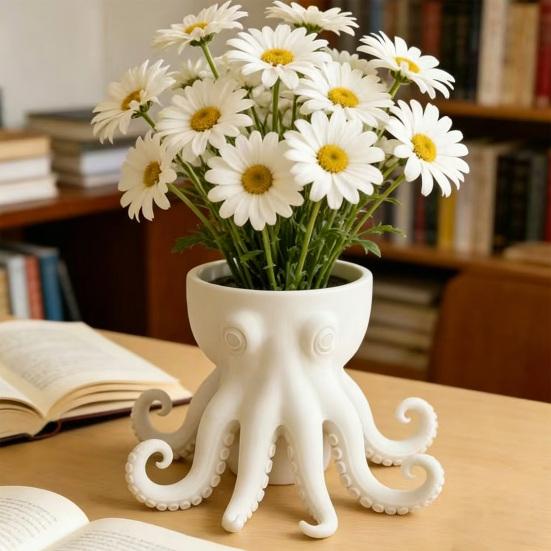 3D Printed Octopus Planter Nautical Octopus Tentacle Flower Pot for Desk Home Decor Ocean Animal Planter for Small Plants