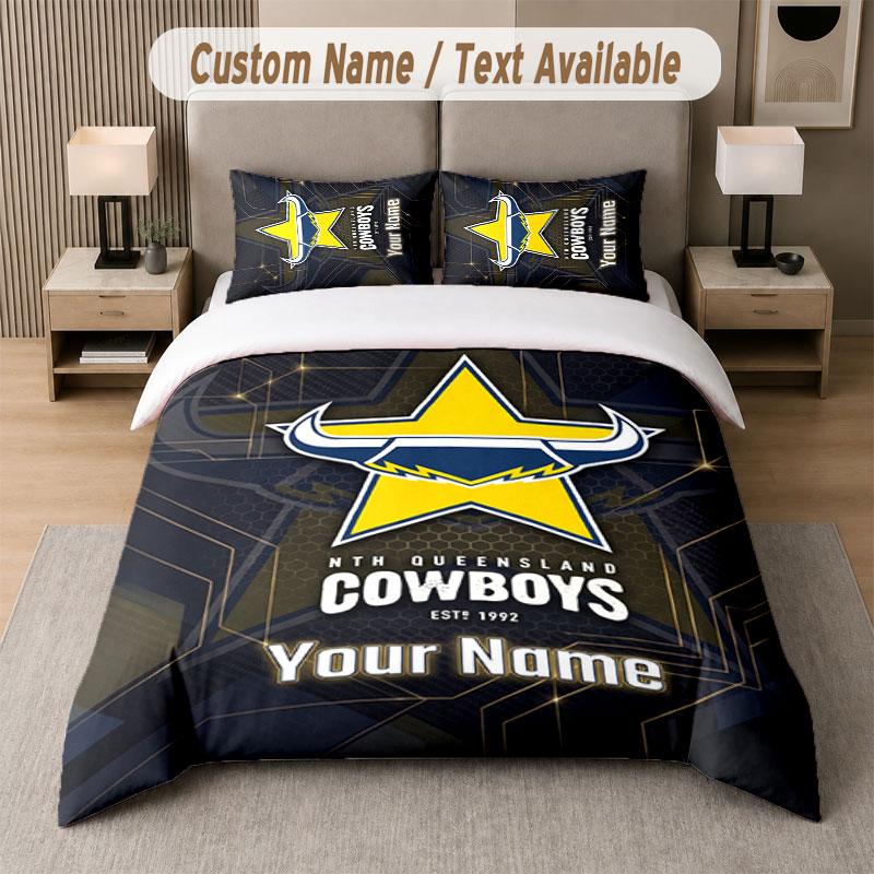 Custom Bedding Set North Queensland Cowboys Pattern, Print Name Text 1 Duvet Cover Plus 2 Pillowcases Home Textile