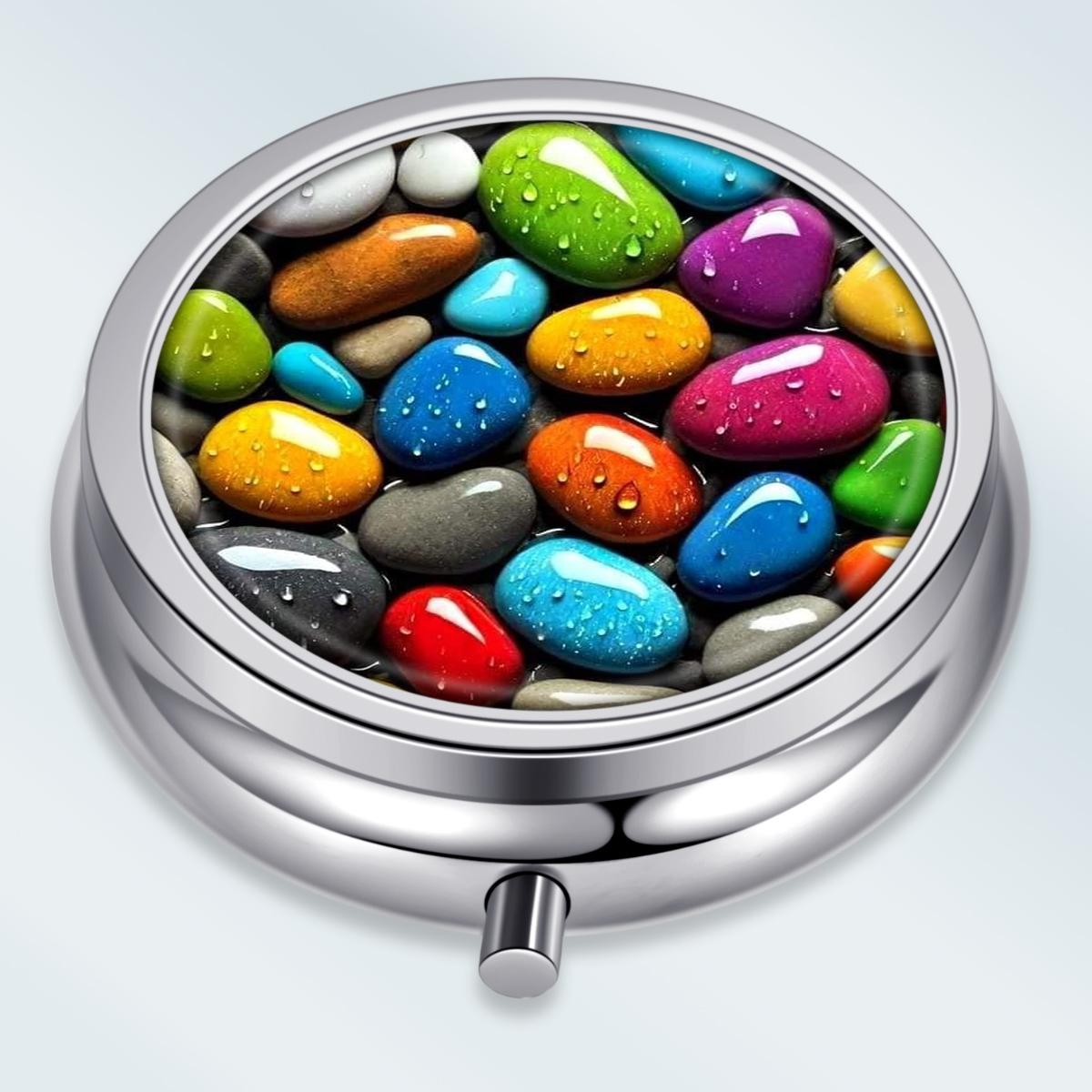 

Portable Pill Box with 3 Compartments, Mini Metal Medicine Organizer Case, Cute Printed Pill Container for Vitamins, Pills, Jewelry, Travel, Daily Use разноцветный