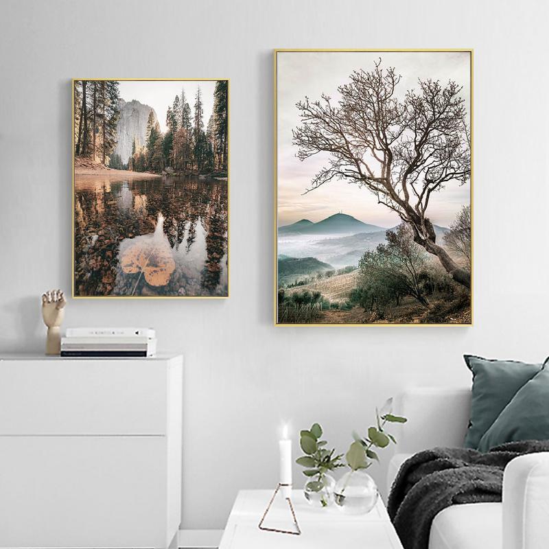 Landscape Painting Lake Reflection Canvas Poster Bohemia Sunrise Nature Nordic Style Art Print Gallery Wall Decoration Picture
