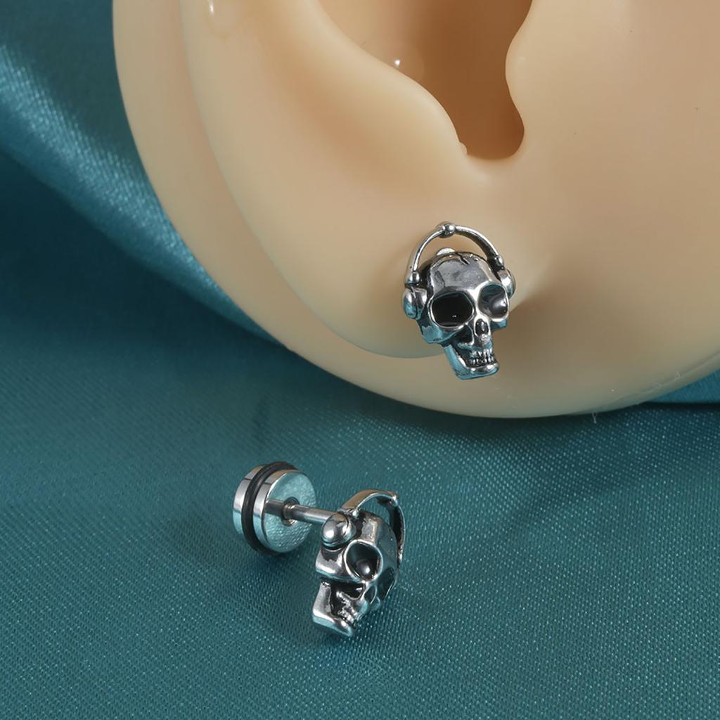 Unique Stainless Steel Skull Ear Piercings Goth Ear Studs Earrings Comfortable Wear Party Makeup for Fashion Enthusiasts