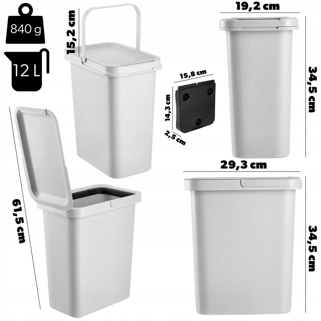 KADAX Hanging Trash Can 12L Gray Container for Sorting with Handle