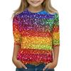 Print Tops For Youth Girls Round Neck 3/4 Sleeves T-Shirts Trendy Tops Outfit Tees