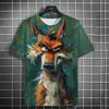 New Fashion Men's Casual T-shirt 3D Printing Fun Animal Print Short Sleeve Street Fashion Wolf Fox Print Round Neck Top