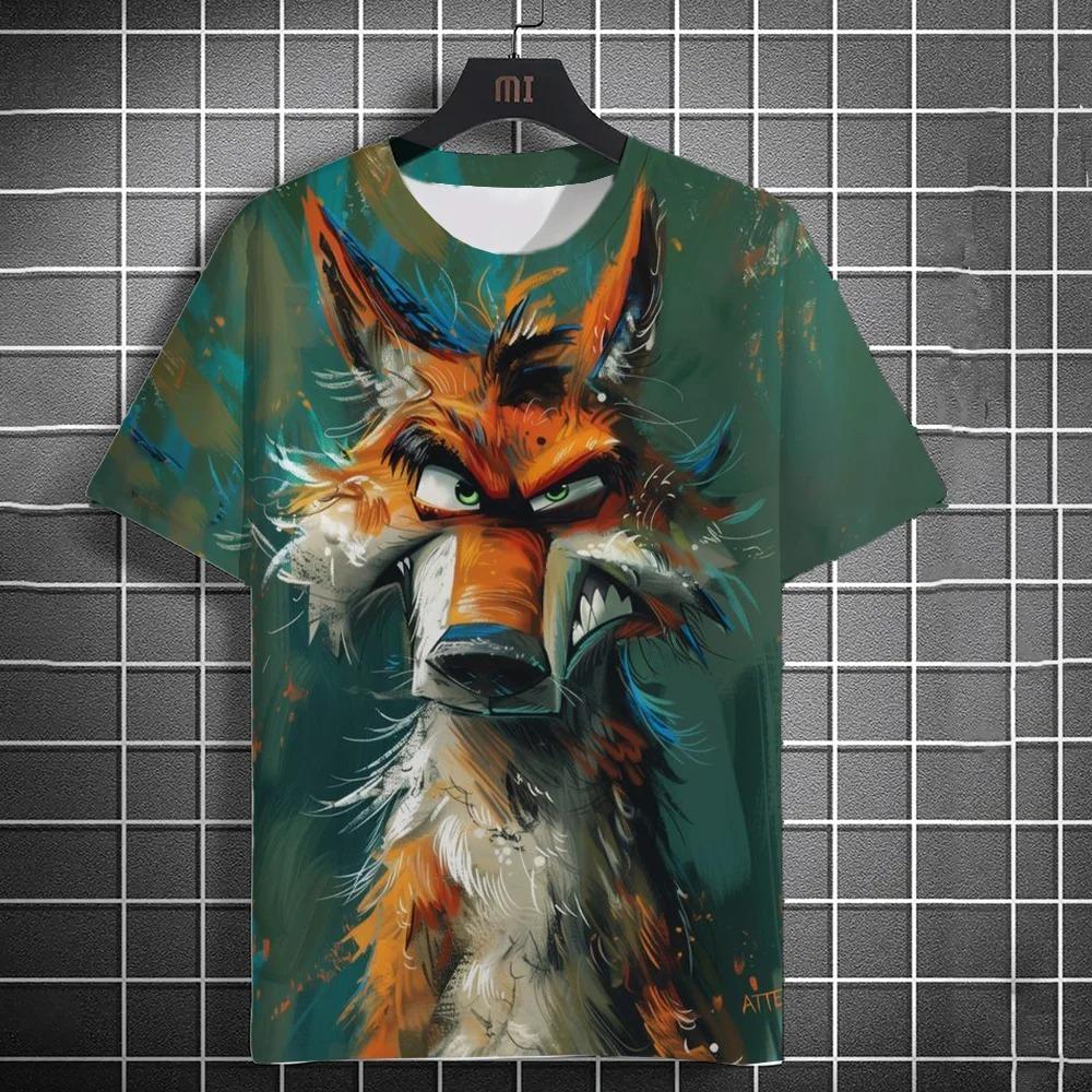New Fashion Men's Casual T-shirt 3D Printing Fun Animal Print Short Sleeve Street Fashion Wolf Fox Print Round Neck Top