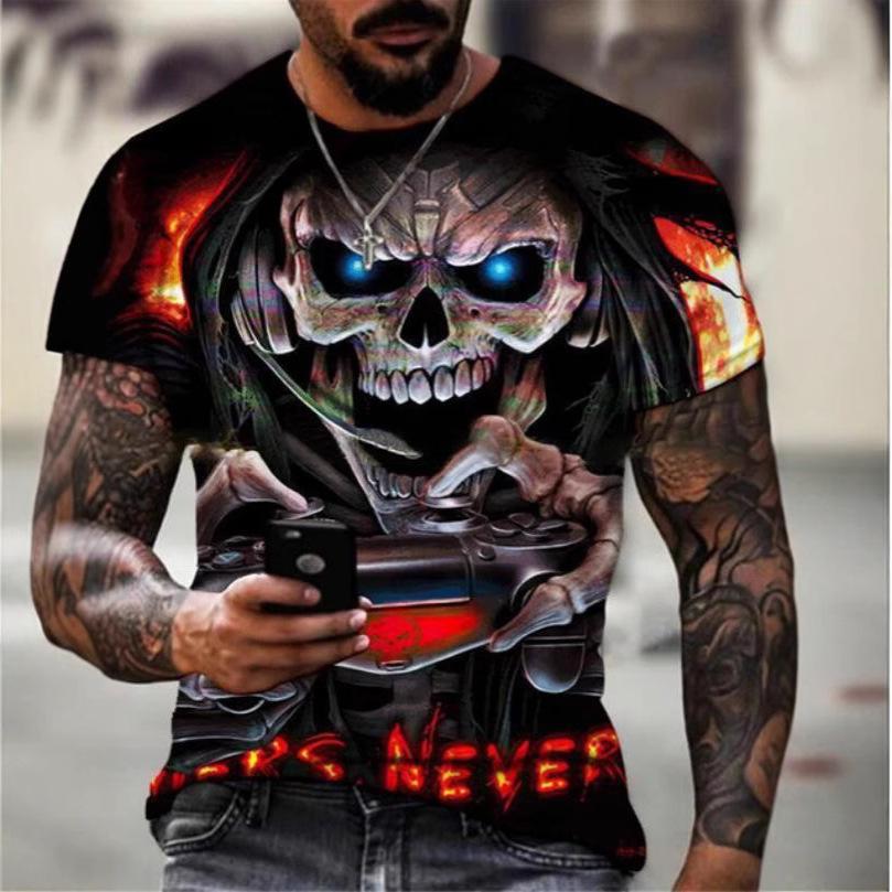 Skeleton 3D Print T-shirt Round Neck Short Sleeved T-shirt Top High Street Unisex Style