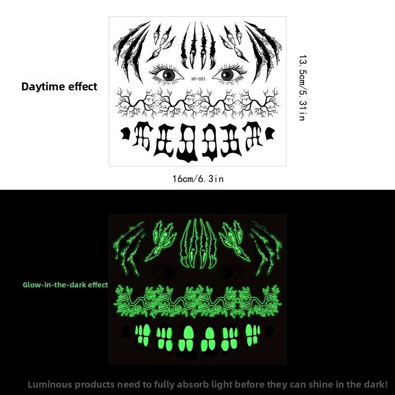 

Mary Funny Halloween Horror Mouth Luminous Tattoo Sticker, Face Sticker, Three-dimensional Spider Scar Waterproof 13.5*16 cm，opp