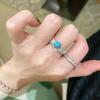 Simple Inlay Single Diamond Brushed Four Claw Turquoise  Rings For Women   Irregular Satin Round Bead Ring Jewelry