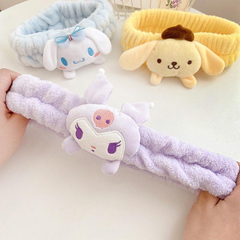  Cartoon Hairband Face Wash Makeup Hairband  Kuromi Plush Absorbent Headband Plush Towel Headband Decoration