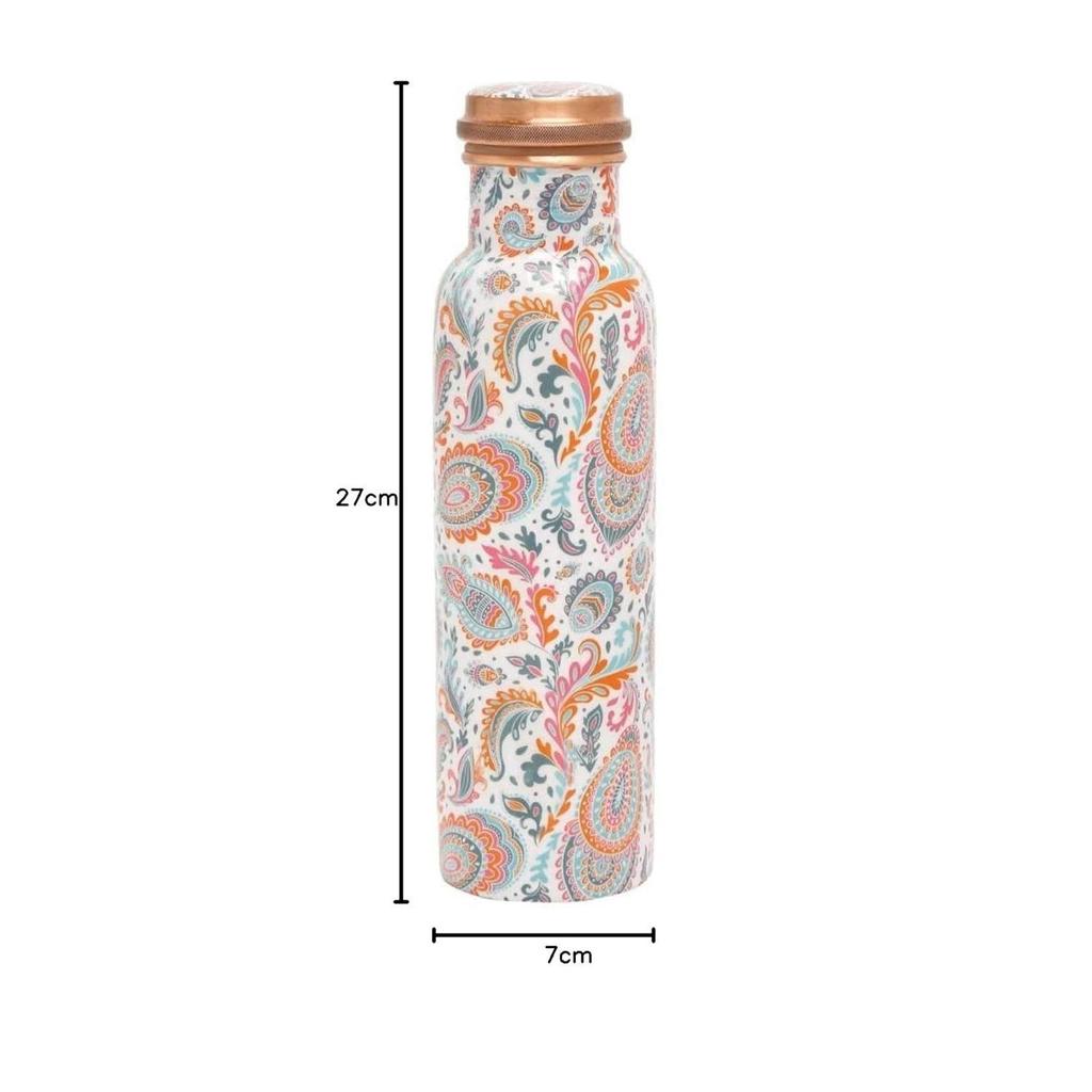 Copper Designer Water Bottle | Leak Proof Protection | Ayurveda and Yoga Health Benefits (1000ml, Meena Pink Design, Pack of 1)