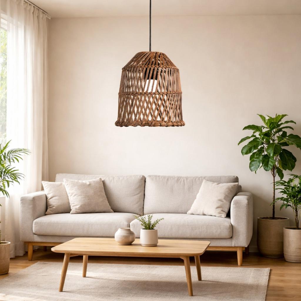 Handwoven Rattan Pendant Lamp Shade Vintage Style Decorative Lighting Fixture Cover for Ceiling Lights Rustic Bohemian Design
