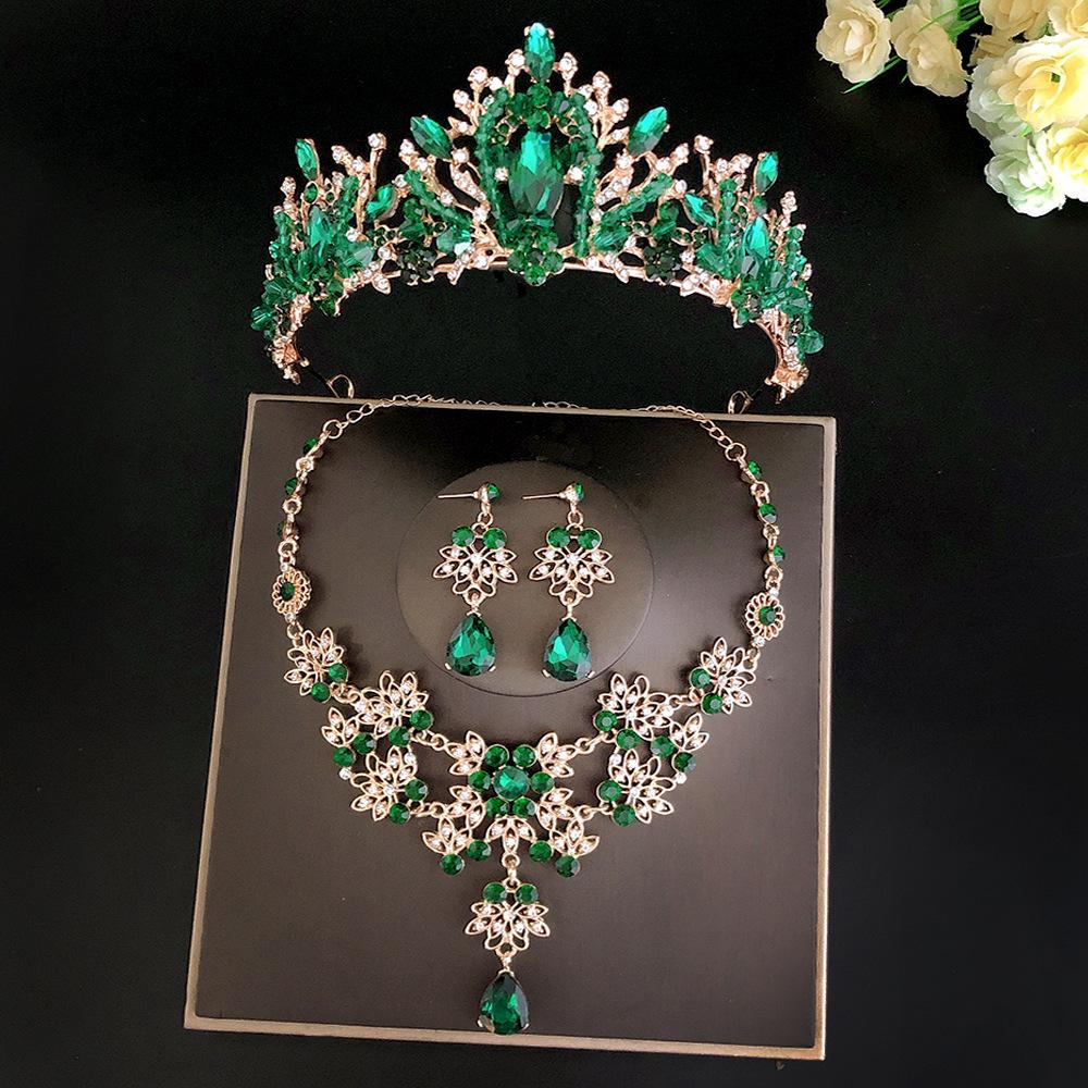 Bridal Jewelry Three Piece Set Wedding Crown Tiara Necklace Earrings Korean Super Fairy Wedding Dress Accessories