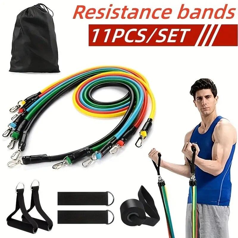 11pcs TPE Resistance Band Collection Fitness Band Pull Rope Elastic Training Band with Door Anchor Handles Carry Case Legs Ankle Straps