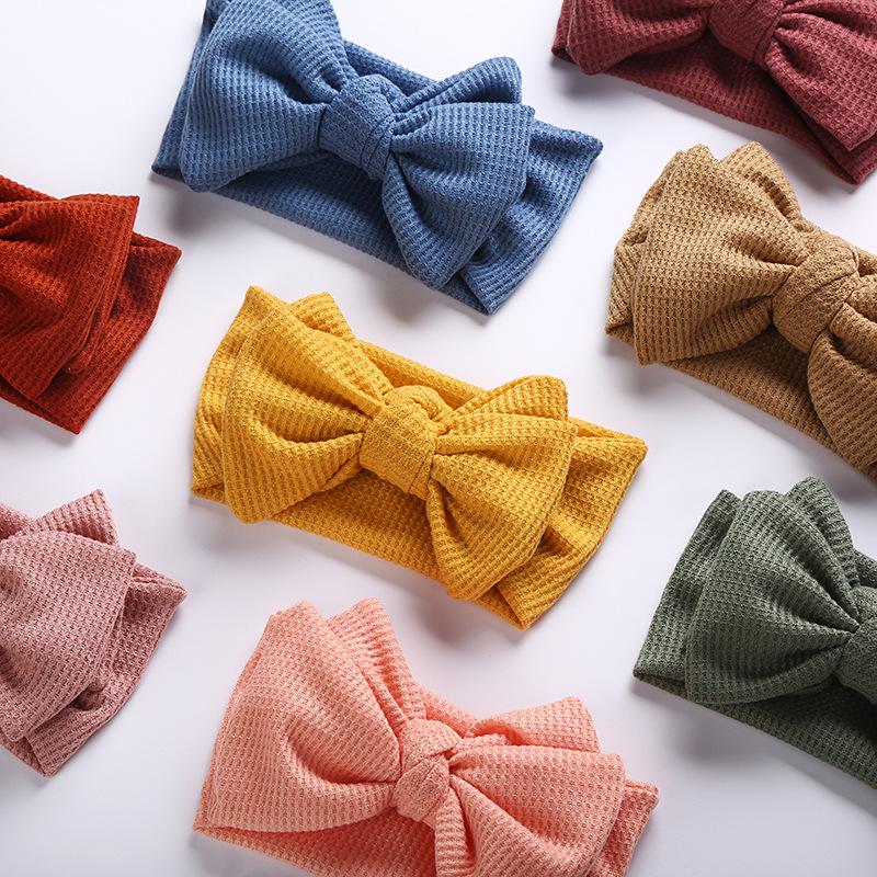 Doppellagiges großes Schleifen-Baby-Stirnband Neugeborene Baby-Mädchen Kinder Kopfschmuck Gestricktes Kinder-Haarband Turban Kopfbedeckung Haar-Accessoires