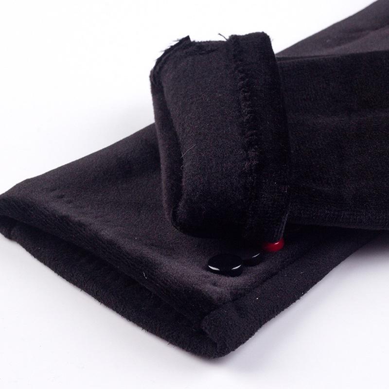 Autumn Winter Female Button Suede Leather Velvet Cashmere Full Finger Warm Bow Glove Women Embroidery Touch Screen Mitten F9