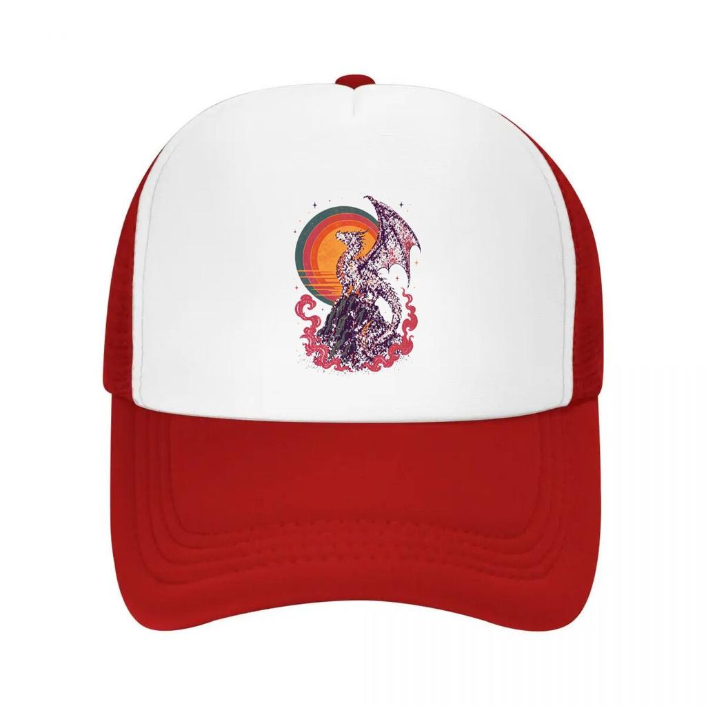 Retro Dragon Sunset Fantasy Silhouet Mesh Baseball Cap Casual Hat Outdoor  For Womens Unisex FeUnisex