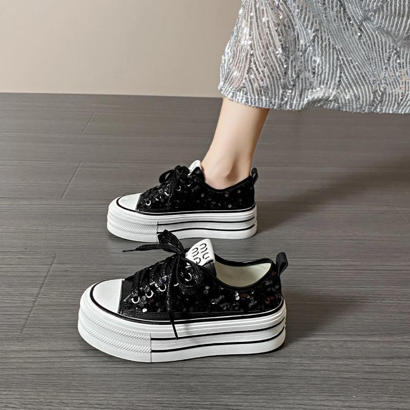 Women's Canvas Shoes  Spring and Autumn New Sequin Thick Sole Height Increasing Vulcanized Casual Running Women's Shoes