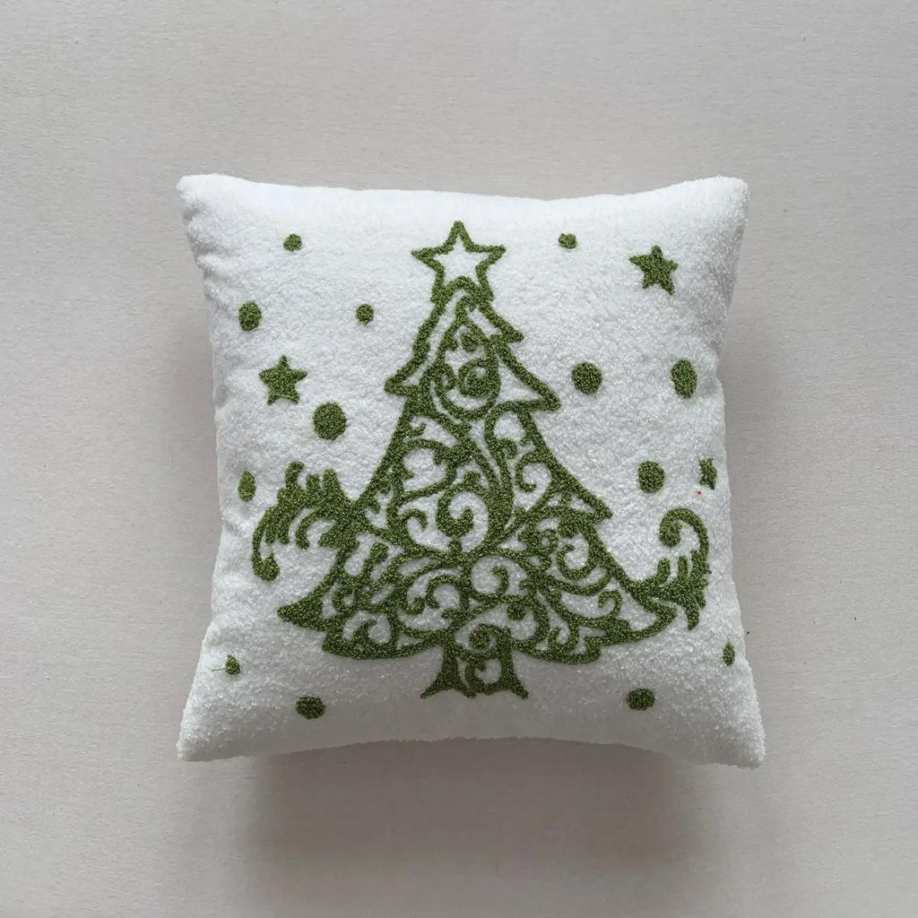 Christmas And New Year Plush Cushion Cover Red Teddy Velvet Embroidered Pillowcase Festive Joyful Home Pillow Covers Decorative