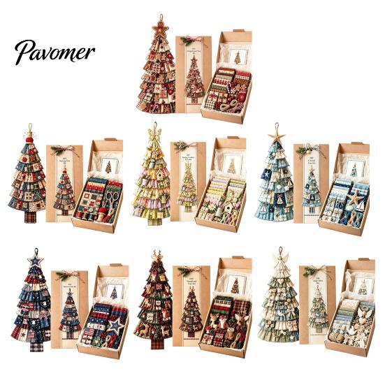 Cadeau d'artisanat de Noël pour adultes Kit d'arbre patchwork surdimensionné à faire soi-même, Ensemble d'assemblage en tissu à carreaux rétro Art des fêtes et avec des ornements suspendus Maison