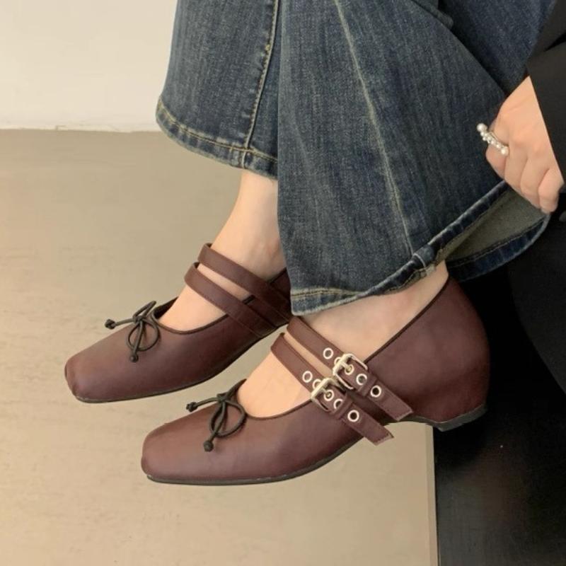 2025 New Fashion Low Heel Ladies Mary Janes Shoes Buckle Strap Female Butterfly-Knot Footwear Shallow Women Ballet Flats Shoes