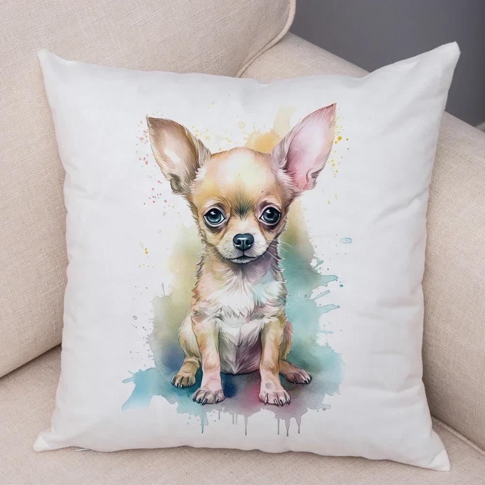 Super Cute Watercolor Dog Throw Pillow Cover With Short Plush Print For Living Room Sofa Decoration Cushion Cover Pillow Covers