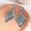 Vintage Carved Texture Turquoise Earrings, Bohemian Ethnic Style Rhombus Exaggerated Earrings For Women
