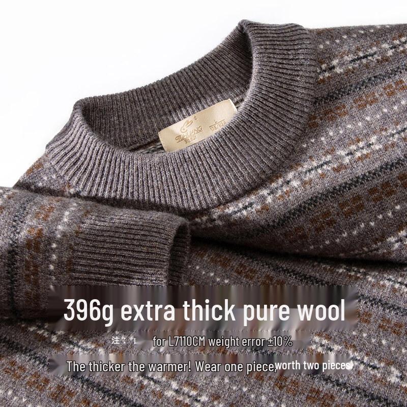 

TUHUANG Men s 100% Lambswool Retro Jacquard Round Neck Sweater 3XL