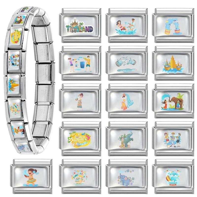 Y2K Creative Water Elephant Series Italian Charm Fit 9mm Stainless Steel Bracelet Jewelry Women Men Handmade DIY Material Links