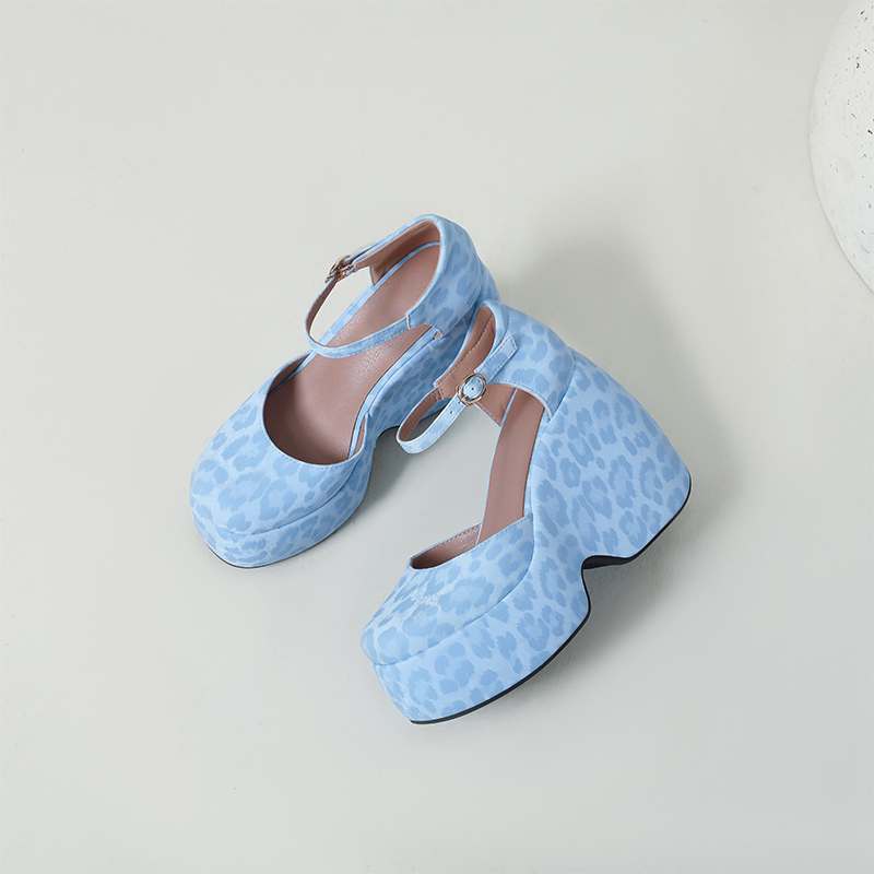 Krazing Pot Polyurethane Spring Autumn Size 43 Women Platform Super High Heels Women Round Toe Waterproof Prints Leather Pumps