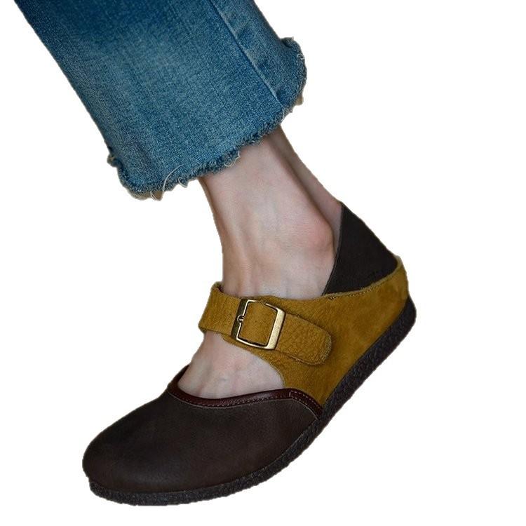 Cowhide version~ soft sole soft surface travel wear single shoes women 2025 new flat bottom Birkenstocks women's shoes flat heel strap shoes