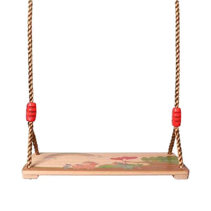 Pastoral Wooden Board Swing High-Quality Length Adjustable Rope Safe Durable Indoor Outdoor Home Garden Play Equipment Fun Toy