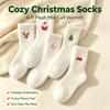 Women Christmas Mink Fleece Mid Calf Socks Thick Plush Embroidered Floor Socks Winter Warm Cozy Sleeping Socks
