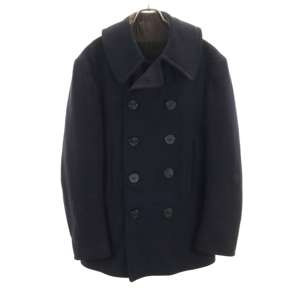 US NAVY Vintage Melton Pea Coat Dark Blue Men's Used