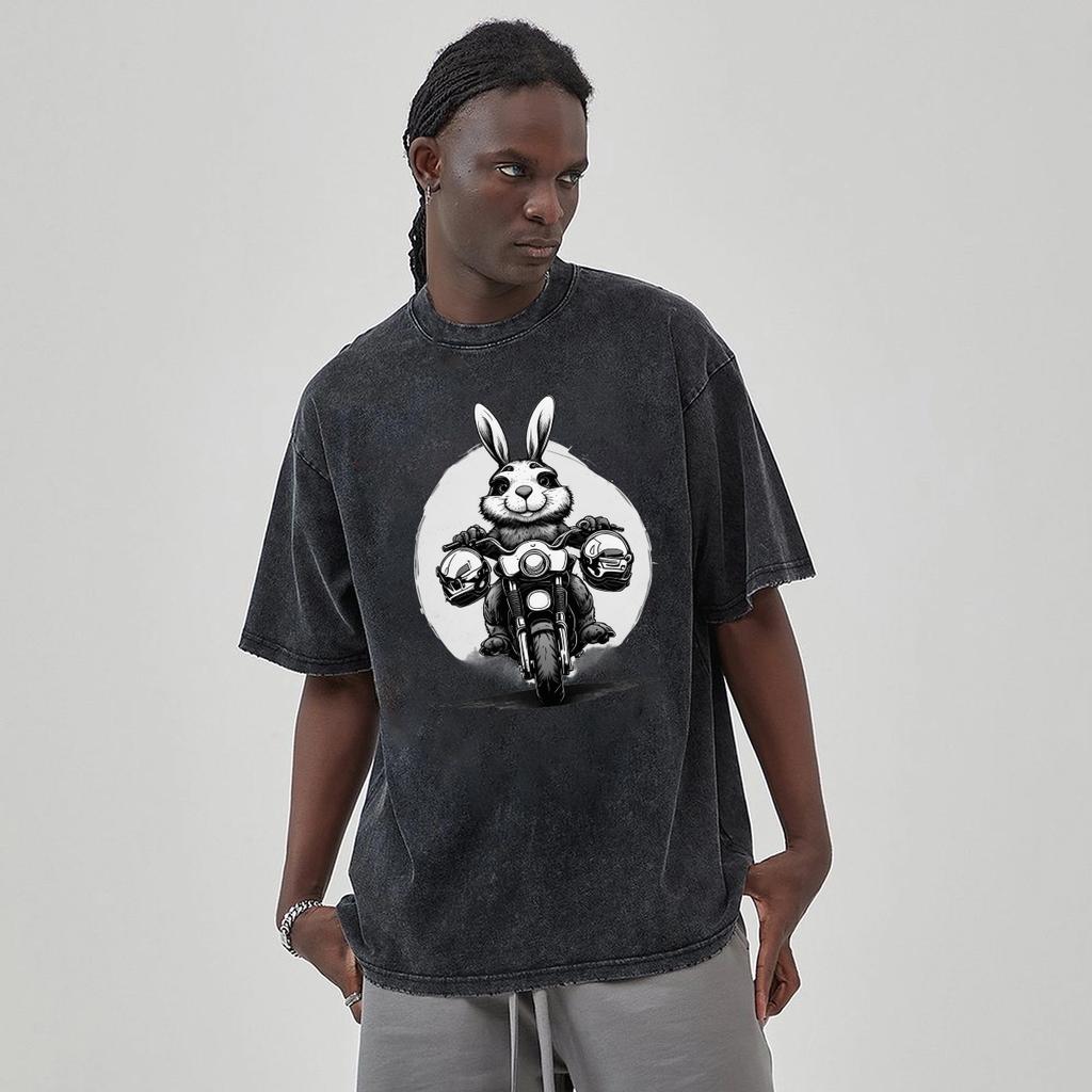 חולצת טי יוניסקס דנים שטוף אוברסייז שרוול קצר קיץ לנשים עם הדפס חיות מצוירות, סגנון וינטג' הארג'וקו, תלבושת מצחיקה