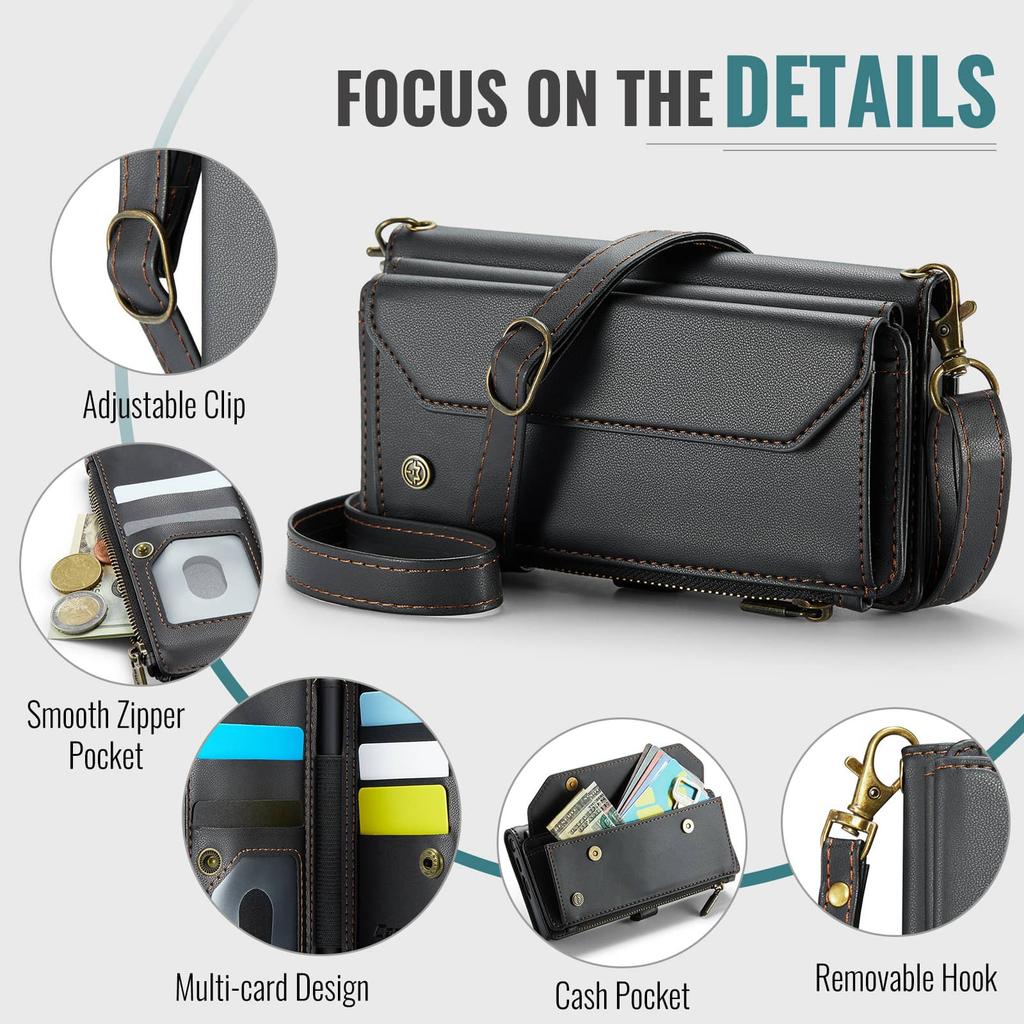 Per Galaxy Z fold 7 6 5 4 3 Custodia con Slot Porta Penna, Custodia Portafoglio con Blocco RFID con Porta Carte Cinturino con Zip Pelle PU Flip