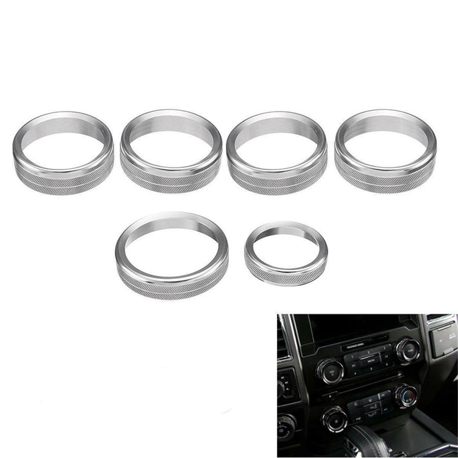 6x For 16-18 Ford F150 Air Conditioner Audio Switch Knob Ring Cover Trim Silver